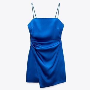 Zara cobalt blue mini satin cocktail dress